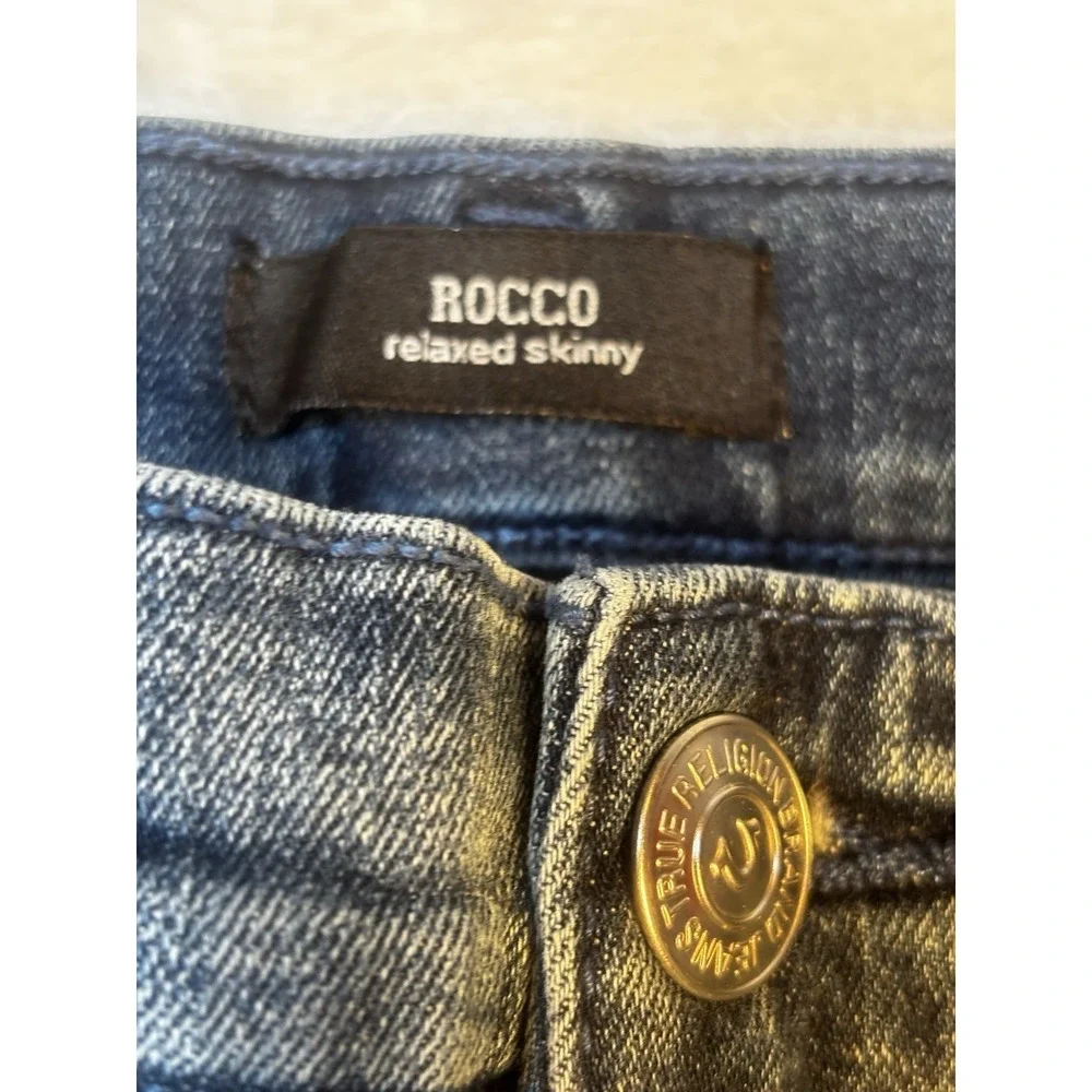 True Religion Men's Rocco Relaxed Skinny Jeans Size 32 Moto Ribbed Biker Hip hop